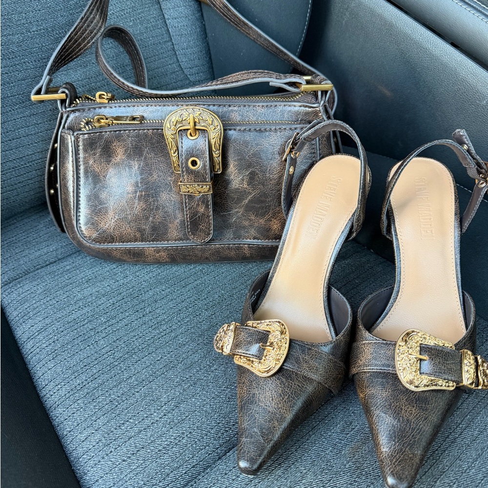 Steve Madden Brown Heels with Gold Buckle